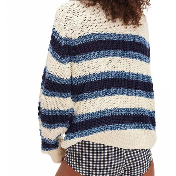 NEW FREE PEOPLE frankie striped cable knit sweater in ivory combo - Picture 3 of 5